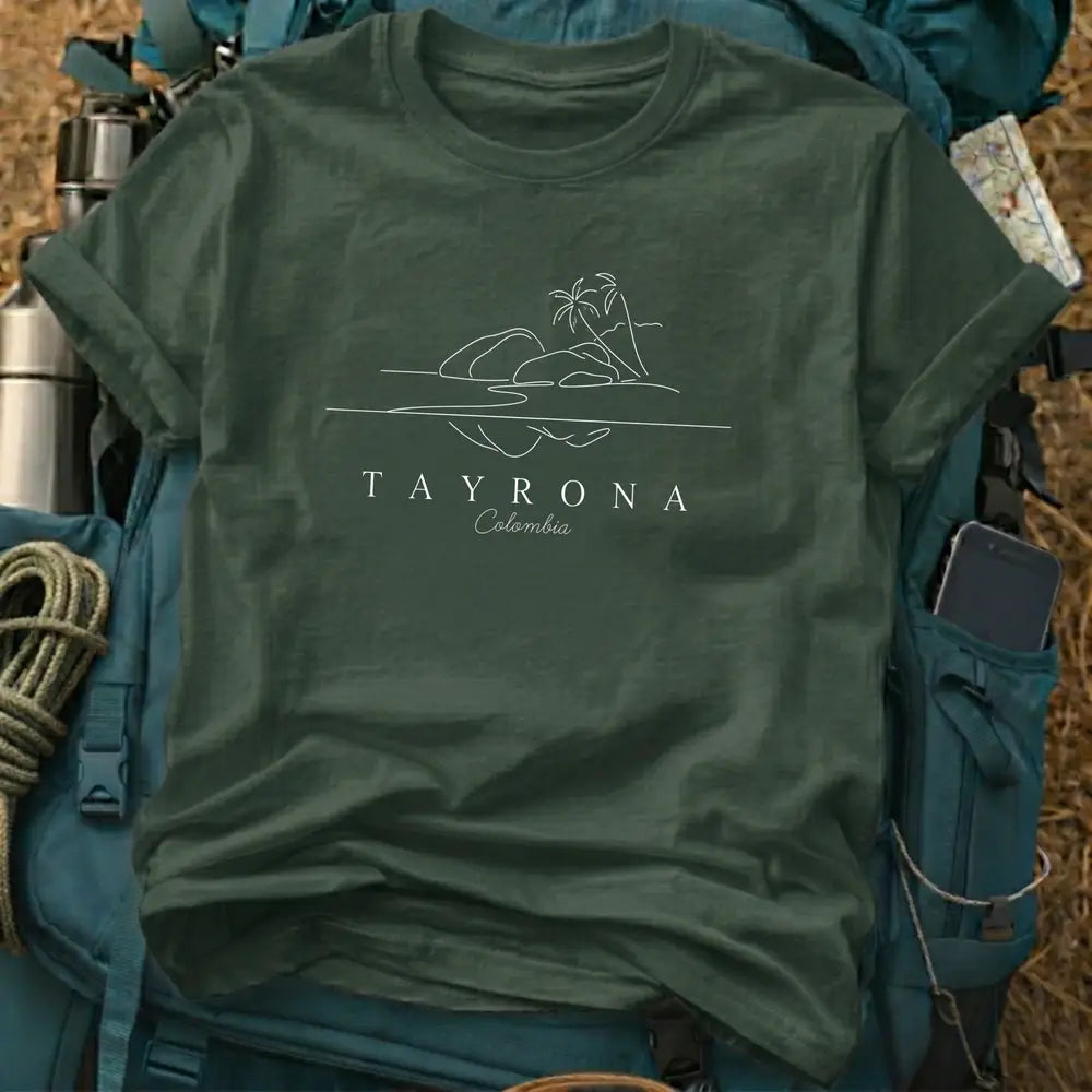 Tayrona Colombia T-Shirt – Minimalist Beach Continuous Line Art Graphic Tee