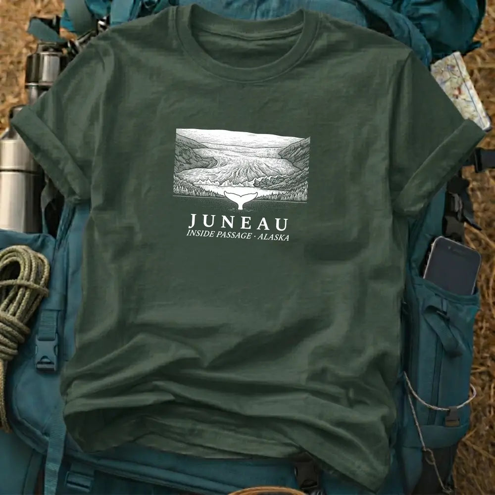Juneau Alaska T-Shirt – Retro Engraving Mendenhall Glacier & Whale Graphic Tee