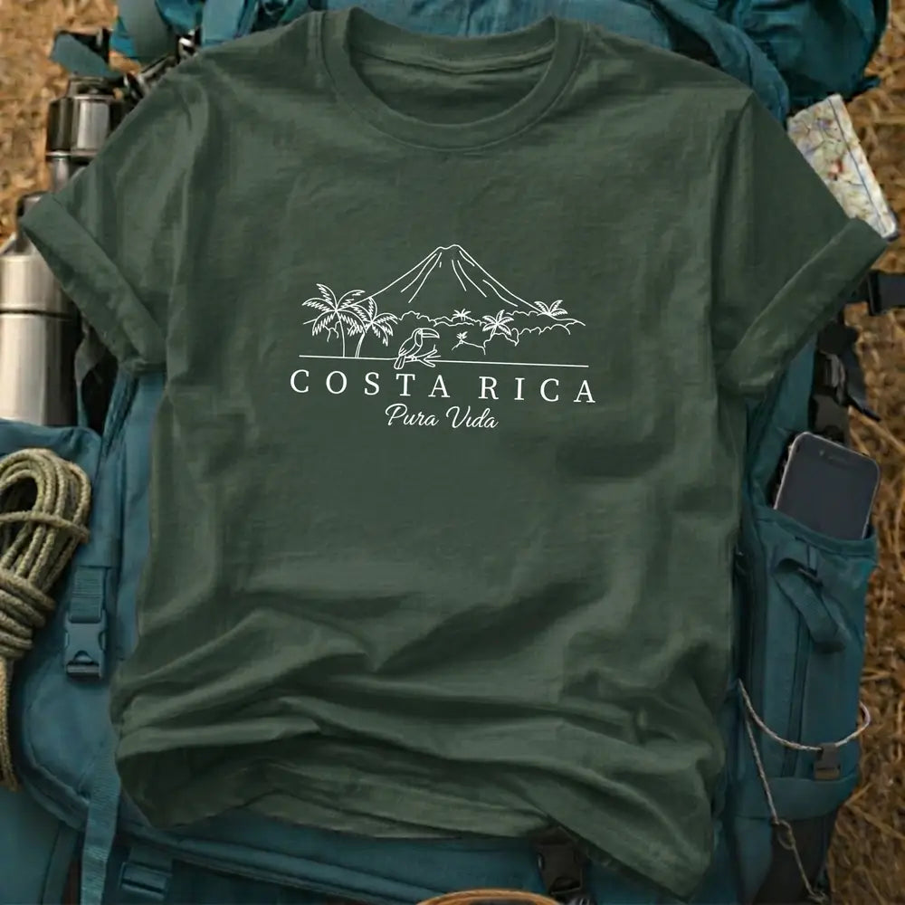 Costa Rica T-Shirt – Minimalist Arenal Volcano Line Art Graphic Tee