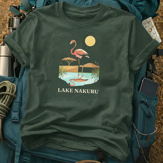 Lake Nakuru Kenya T-Shirt – Retro Geometric Flamingo Graphic Tee