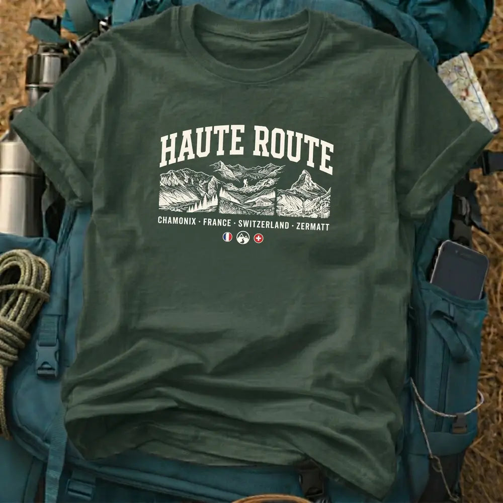 Haute Route T-Shirt – Retro Alpine Trekking Graphic Tee