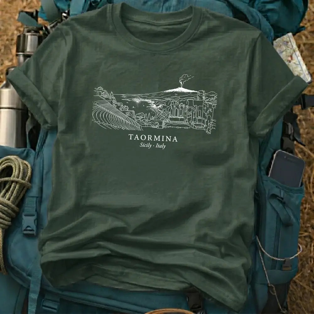 Taormina Sicily Fine Line Graphic T-Shirt