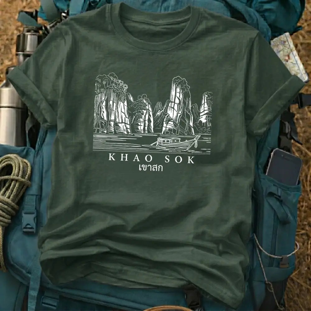 Khao Sok Thailand T-Shirt – Minimalist White Line Art Graphic Tee