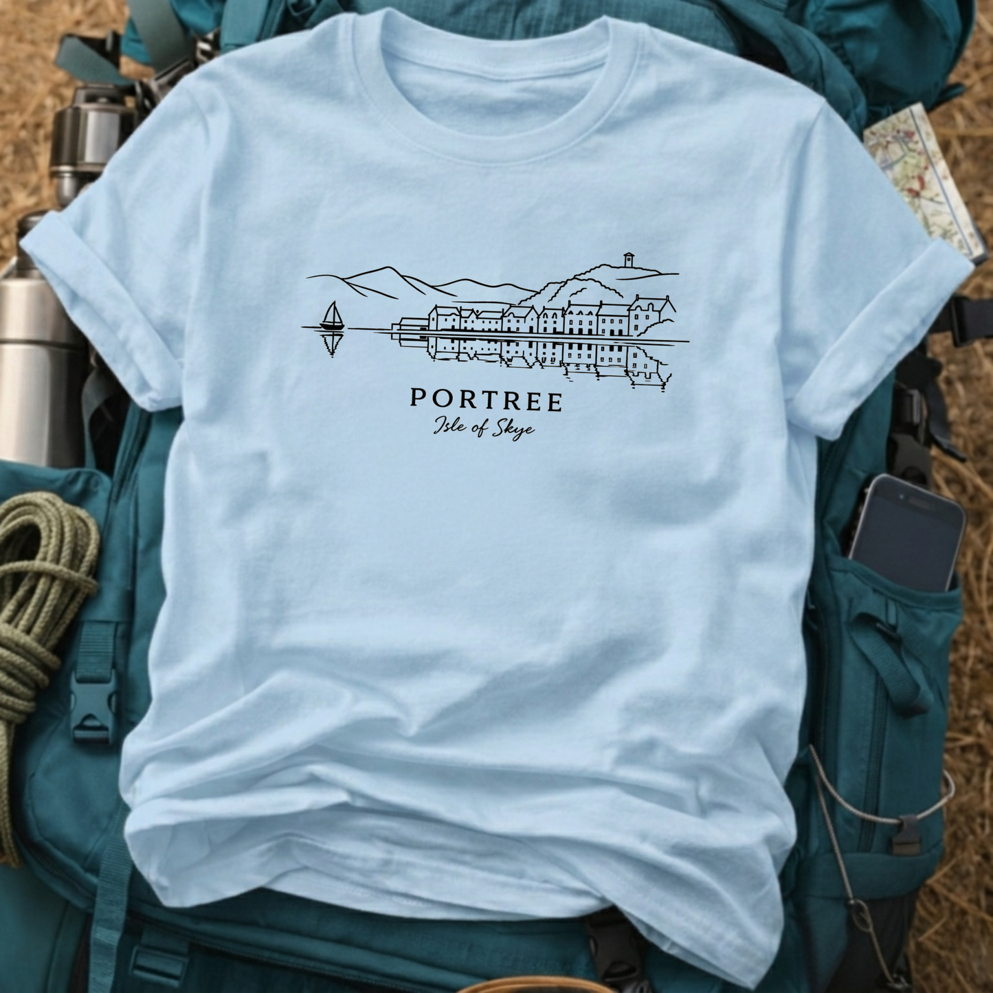 Portree Isle of Skye Vintage Harbor Tee - Scottish Highlands Coastal Graphic T-Shirt