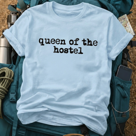 "Queen Of The Hostel" Graphic Tee - Grunge Aesthetic Backpacker T-Shirt