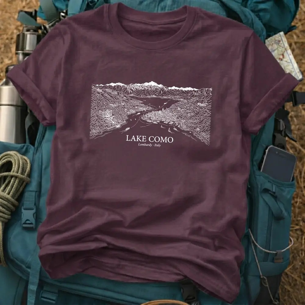 Lake Como Italy Fine Line Graphic T-Shirt
