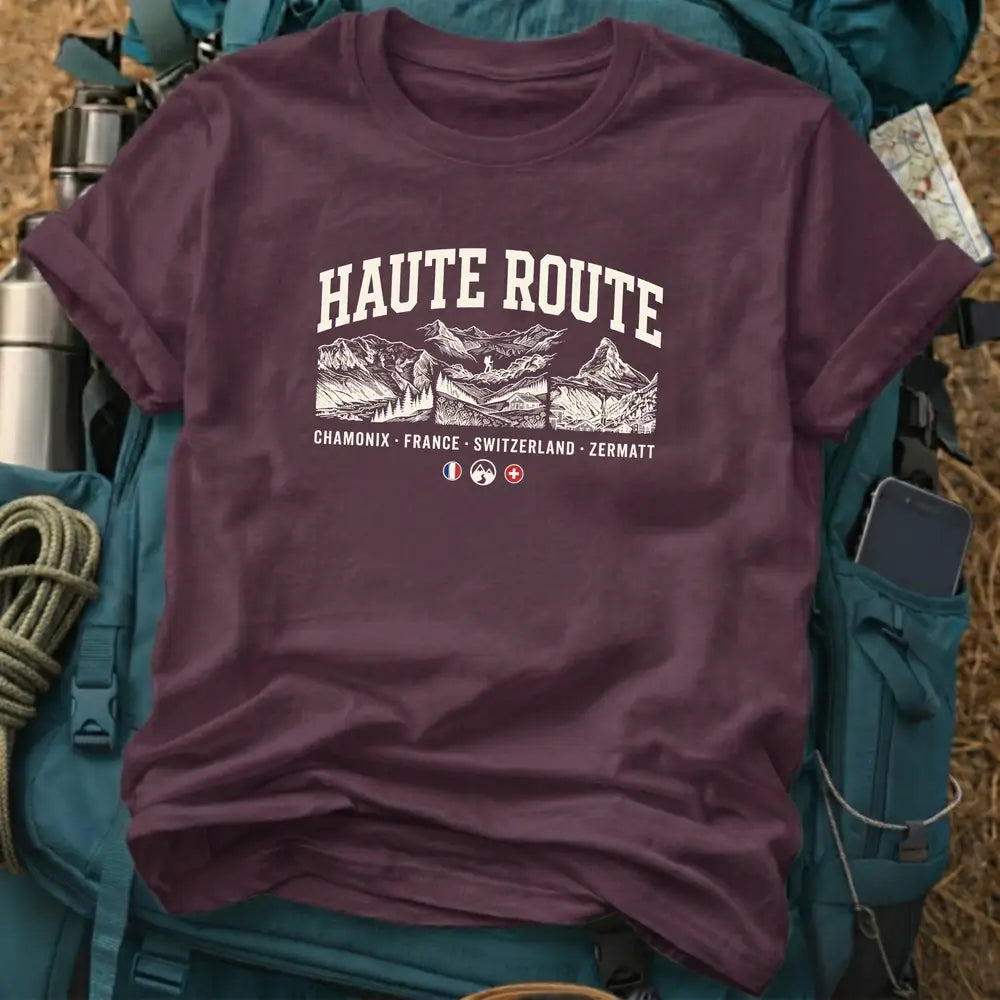Haute Route T-Shirt – Retro Alpine Trekking Graphic Tee