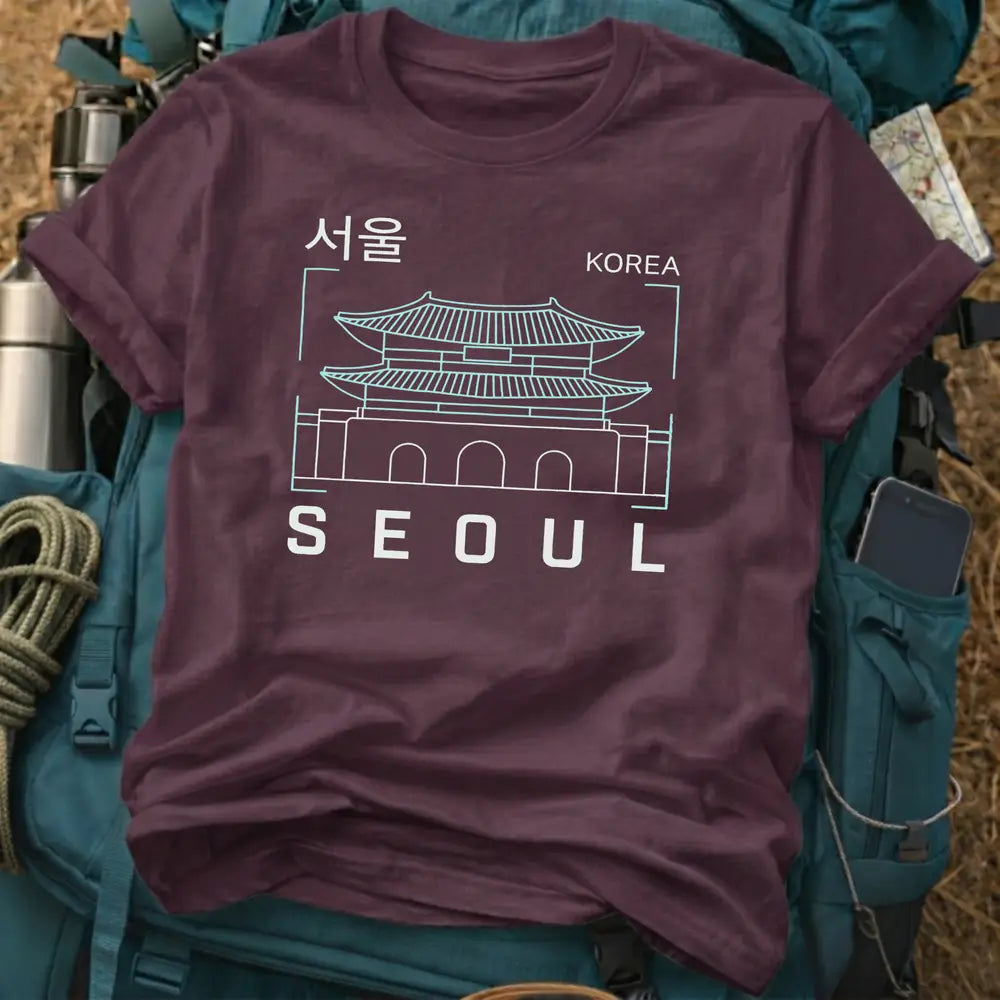 Seoul Korea T-Shirt – Minimalist Palace Line Art Graphic Tee