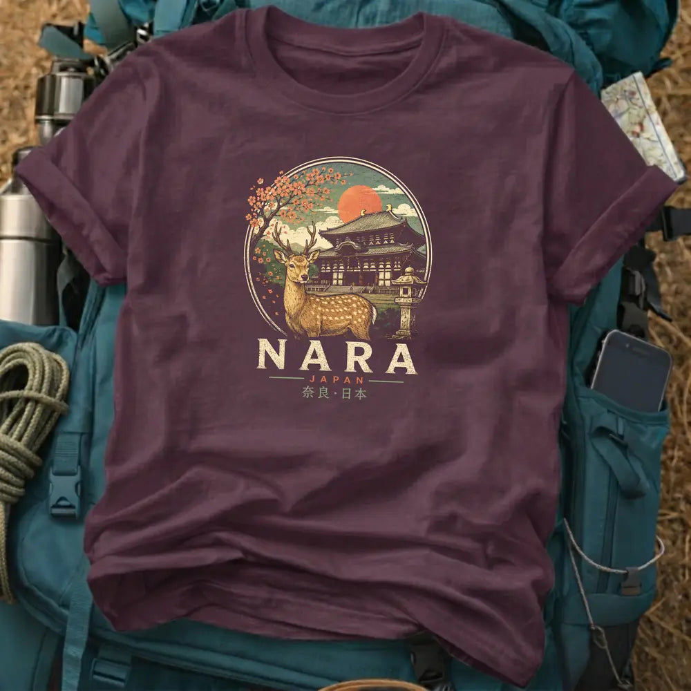 Nara Japan T-Shirt – Retro Woodblock Sika Deer Graphic Tee