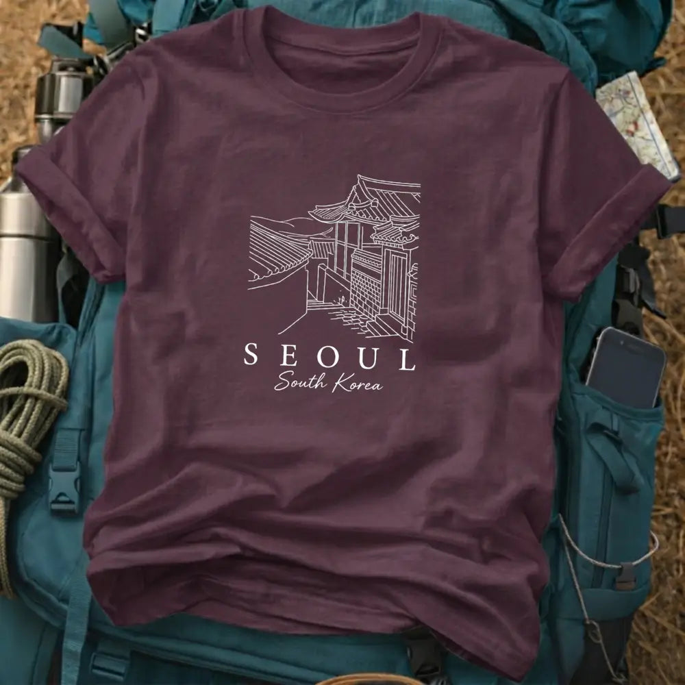 Seoul South Korea T-Shirt – Minimalist Hanok Village Line Art Graphic Tee