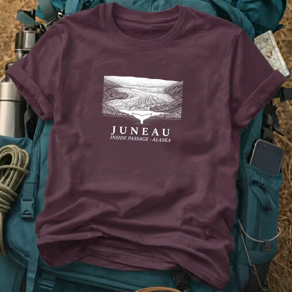 Juneau Alaska T-Shirt – Retro Engraving Mendenhall Glacier & Whale Graphic Tee