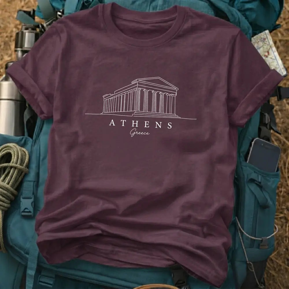 Athens Greece T-Shirt – Minimalist Parthenon Line Art Graphic Tee