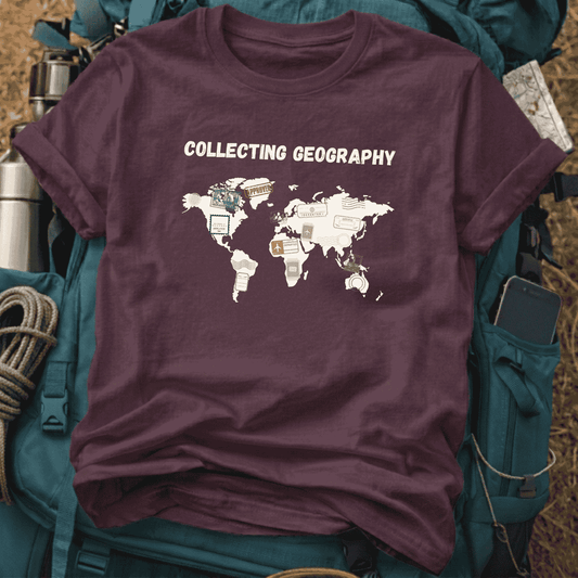 Collecting Geography Passport Stamp T-Shirt - Vintage World Map Graphic Tee