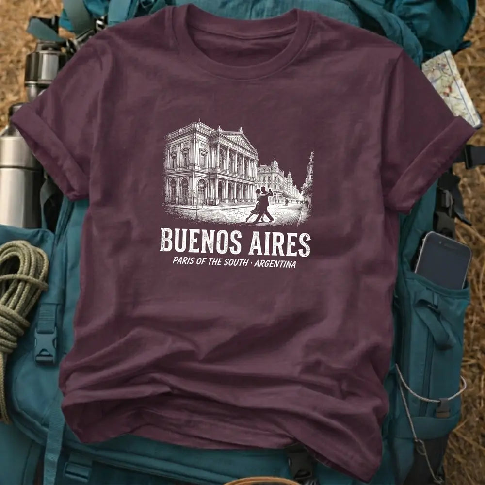 Buenos Aires Argentina T-Shirt – Retro Woodcut Teatro Colón & Tango Graphic Tee