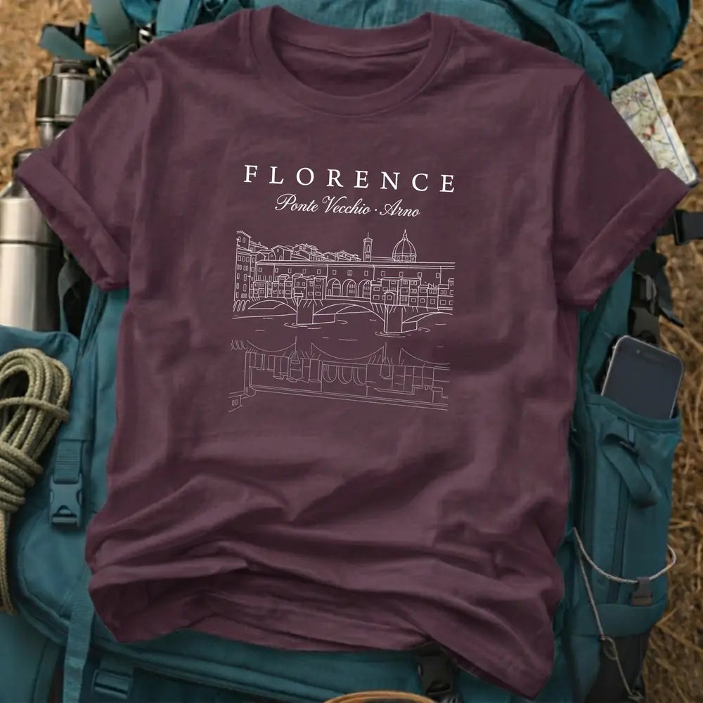 Florence Italy T-Shirt – Minimalist Ponte Vecchio Line Art Graphic Tee