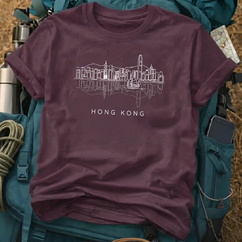 Hong Kong Minimalist Skyline T-Shirt – Vintage City Line Art Tee