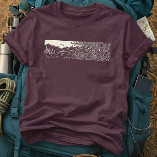 Digital Nomad Landscape Tee – Tech & Nature Hybrid Graphic Shirt