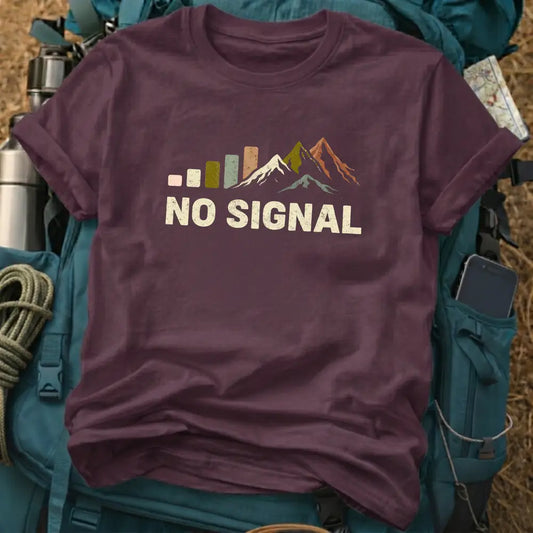No Signal Mountain T-Shirt – Retro Digital Detox Graphic Tee