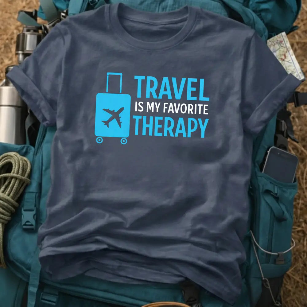 Travel Is My Favorite Therapy T-Shirt - Funny Airport & Vacation Graphic Tee
