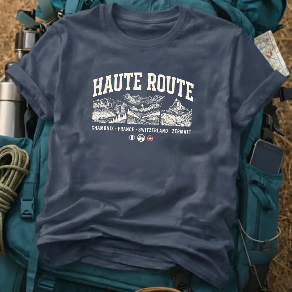 Haute Route T-Shirt – Retro Alpine Trekking Graphic Tee