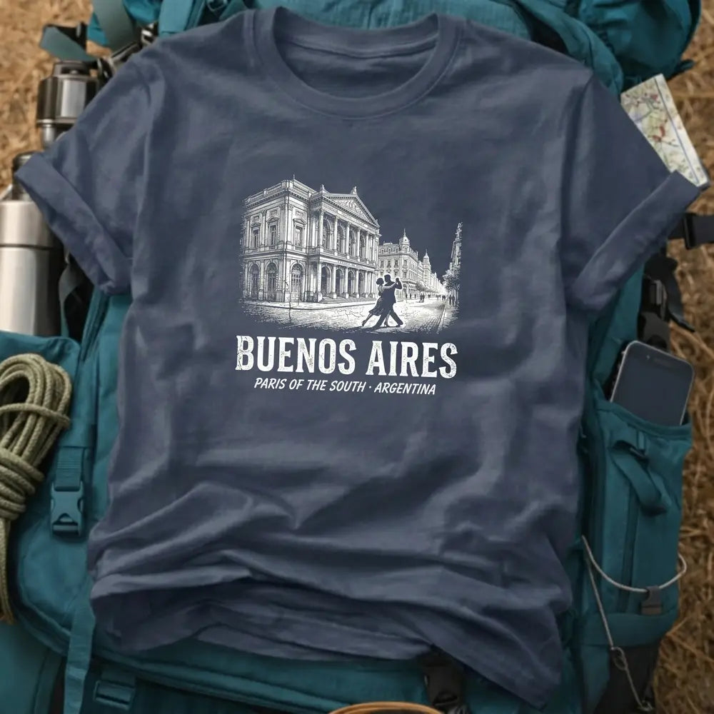 Buenos Aires Argentina T-Shirt – Retro Woodcut Teatro Colón & Tango Graphic Tee