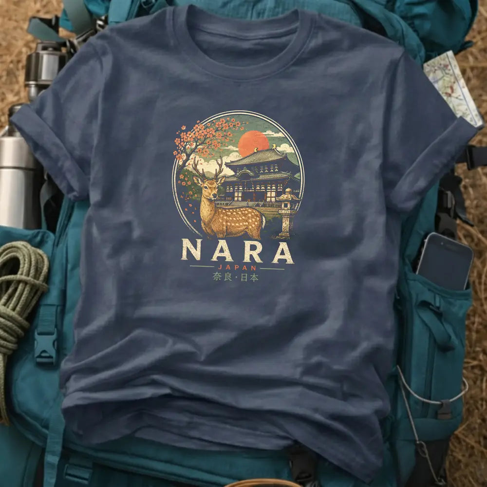Nara Japan T-Shirt – Retro Woodblock Sika Deer Graphic Tee