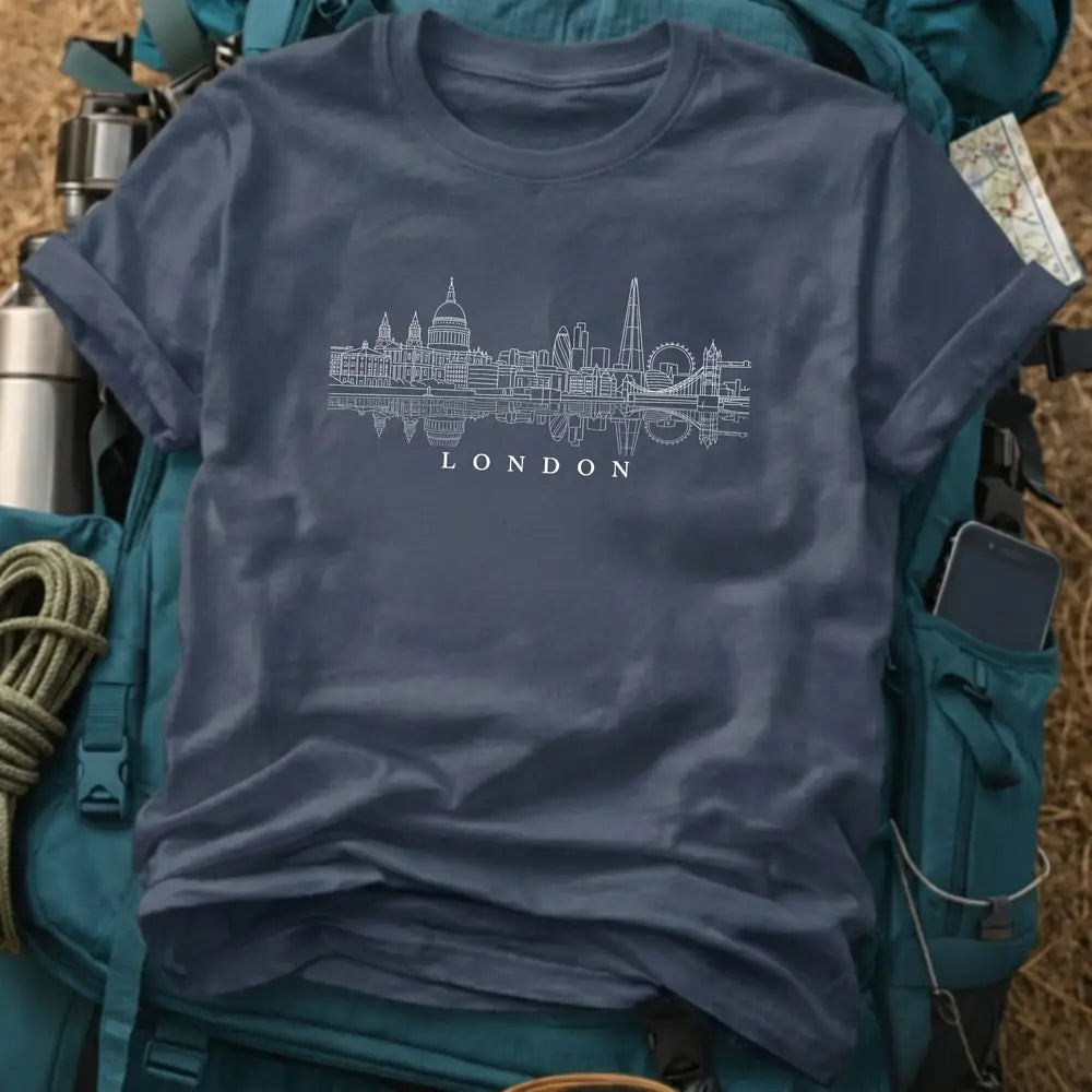 London United Kingdom T-Shirt – Minimalist Skyline Line Art Graphic Tee