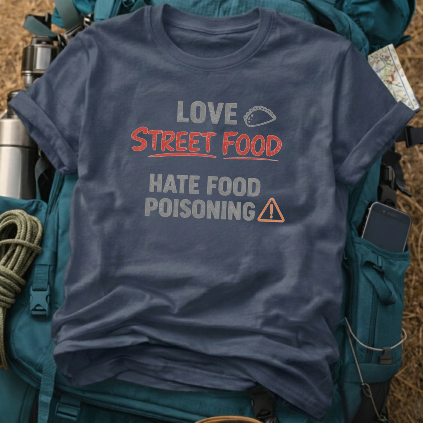 "Love Street Food, Hate Food Poisoning" Funny Traveler Graphic Tee