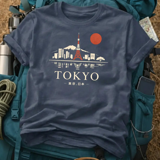 Tokyo City Skyline Tee – Retro Japan Tower & Mount Fuji Graphic Shirt