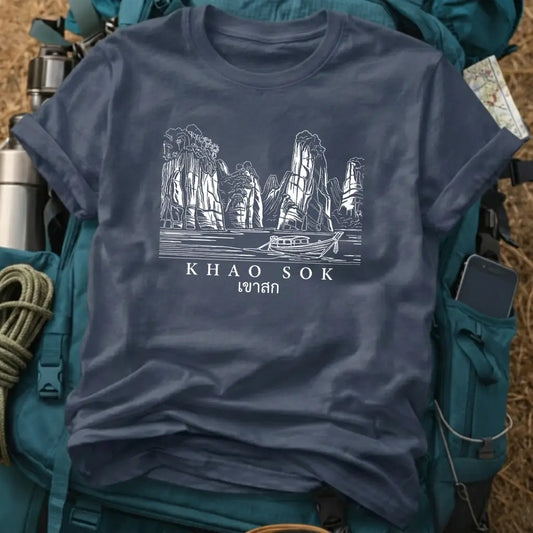 Khao Sok Thailand T-Shirt – Minimalist White Line Art Graphic Tee