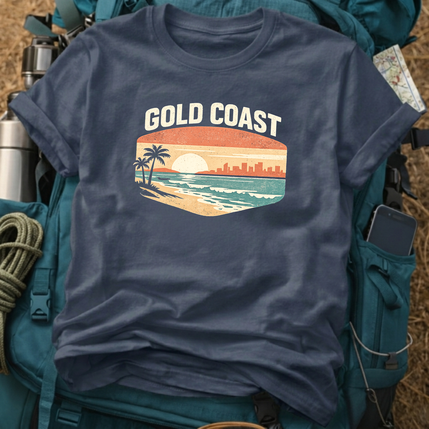 Gold Coast Australia Retro Surf Tee - Vintage Queensland Beach Sunset Graphic T-Shirt