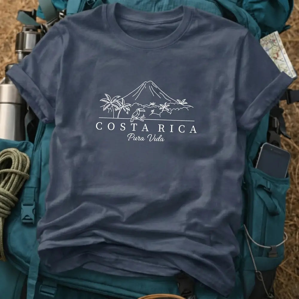 Costa Rica T-Shirt – Minimalist Arenal Volcano Line Art Graphic Tee