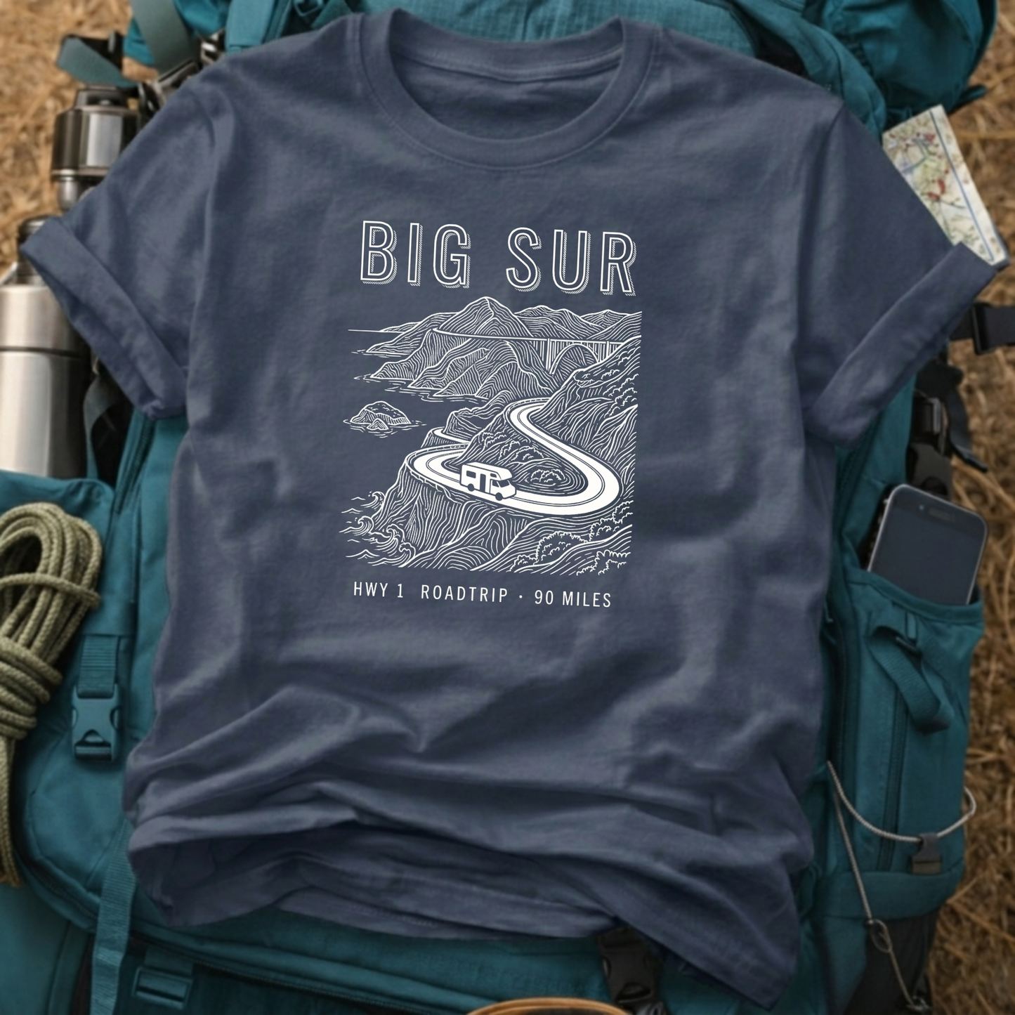 Big Sur California Highway 1 Road Trip Tee - Bixby Bridge Graphic T-Shirt