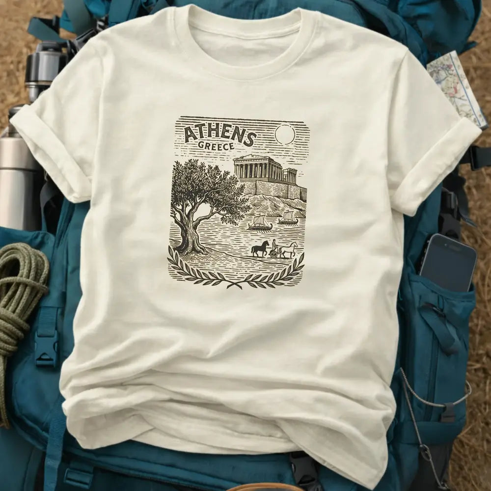 Athens Greece Travel T-Shirt - Acropolis Parthenon Heavyweight Cotton Tee