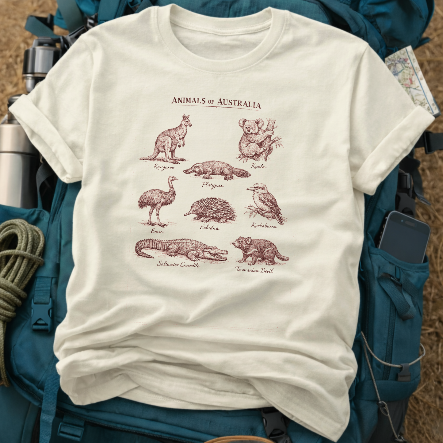 "Animals of Australia" Graphic Tee - Vintage Wildlife Chart T-Shirt