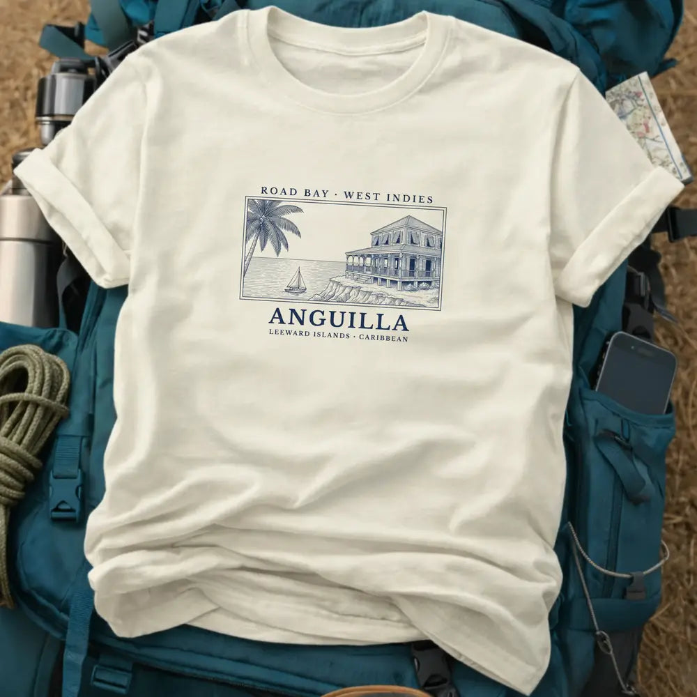 Anguilla Caribbean T-Shirt – Retro Woodcut Road Bay Island Estate Graphic Tee