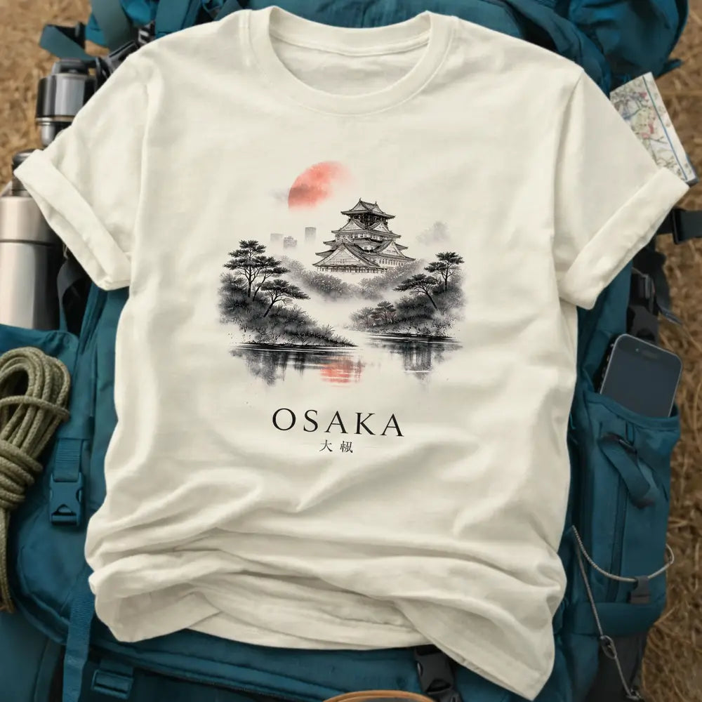 Osaka Castle Nightfall T-Shirt – Moody Watercolor Fortress Graphic Tee