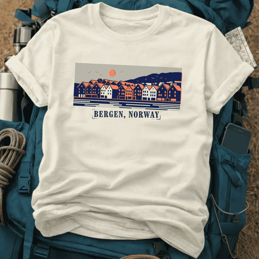 Bergen Norway T-Shirt – Retro Bryggen Wharf Graphic Tee