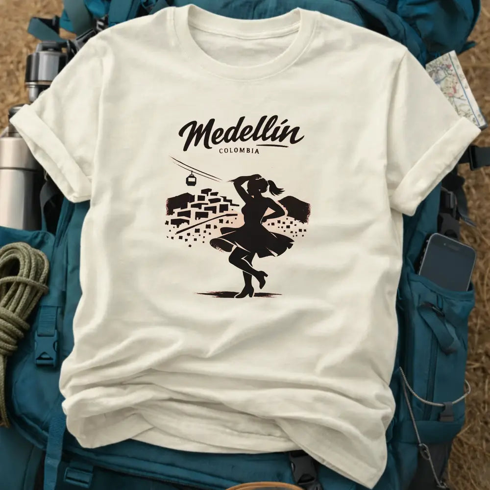 Medellín Colombia T-Shirt – Retro Woodcut Salsa Dancer Graphic Tee