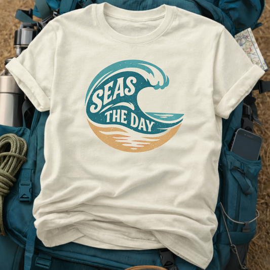 "Seas The Day" Graphic Tee - Retro Surf Aesthetic Ocean Wave T-Shirt