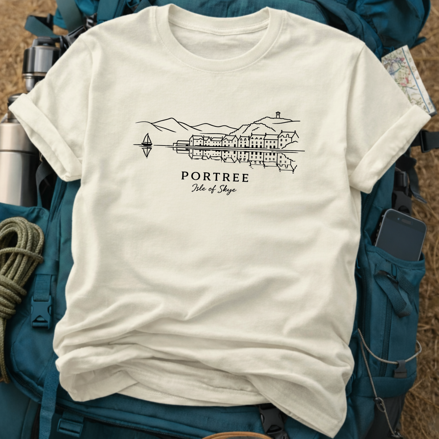 Portree Isle of Skye Vintage Harbor Tee - Scottish Highlands Coastal Graphic T-Shirt