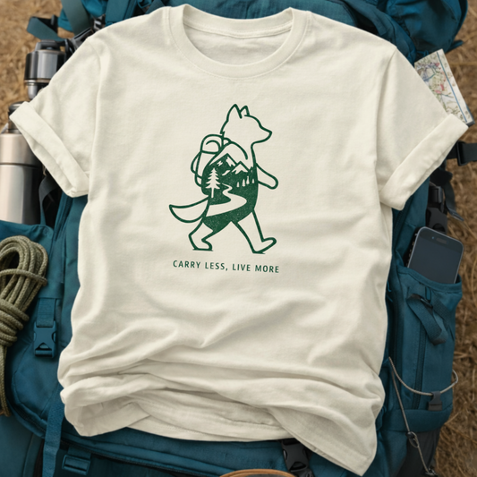 "Carry Less, Live More" Hiking Fox Tee - Minimalist Ultralight Mountain T-Shirt