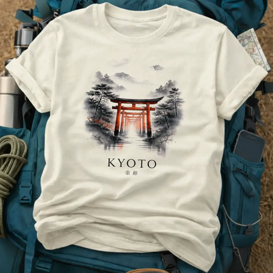 Kyoto Torii Path T-Shirt – Fushimi Inari Watercolor Graphic Tee