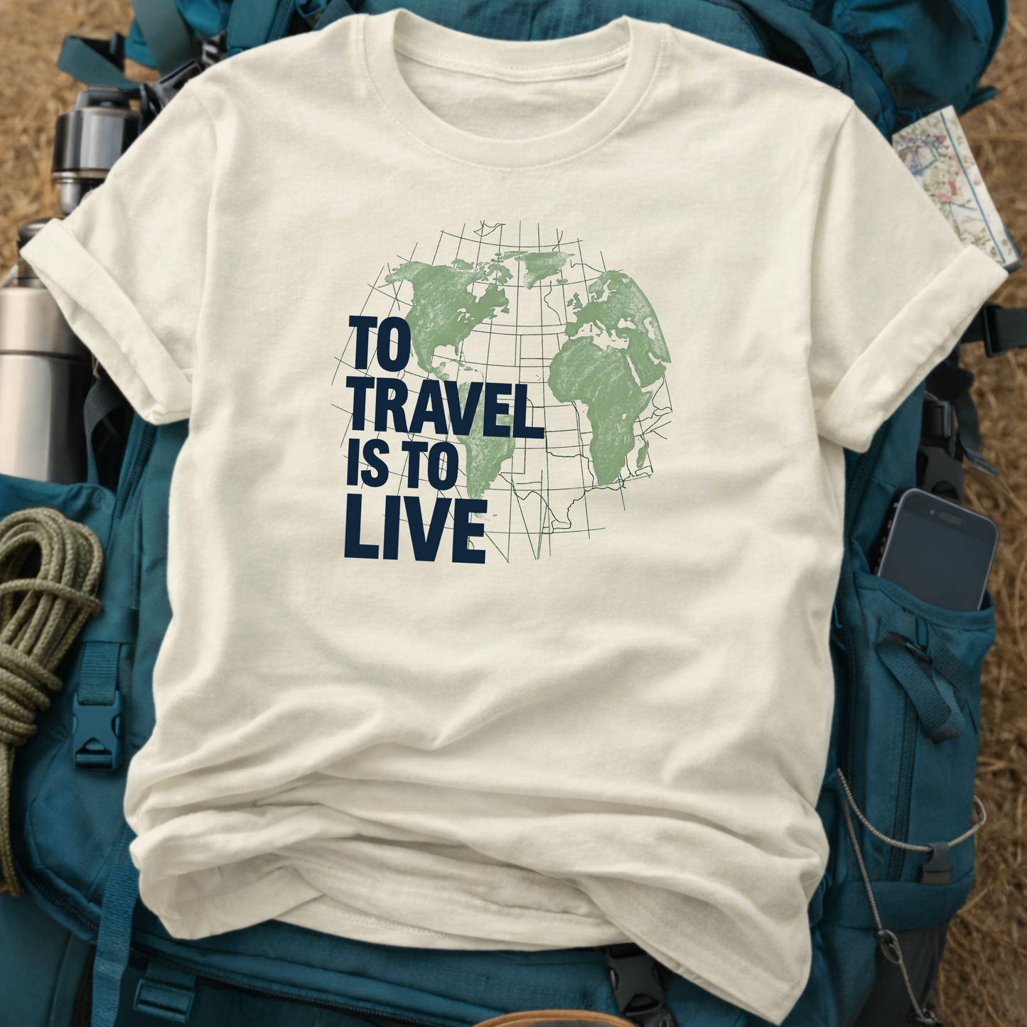 To Travel Is To Live Quote T-Shirt - Vintage Earth World Map Graphic Tee