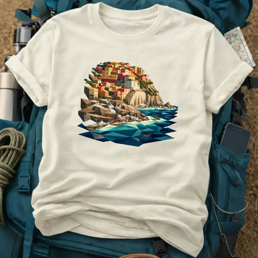 Cinque Terre Italy T-Shirt – Geometric Mosaic Coastline Graphic Tee