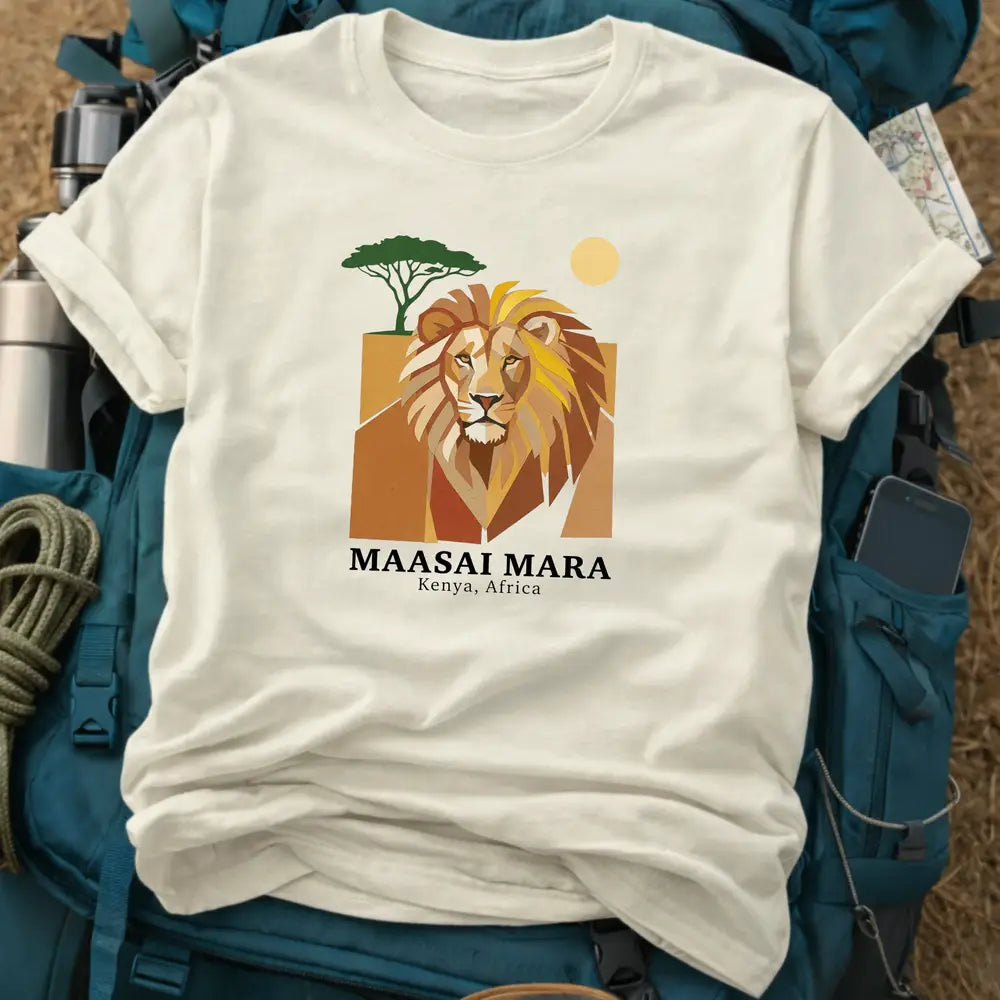 Maasai Mara Kenya T-Shirt – Retro Geometric Lion Graphic Tee