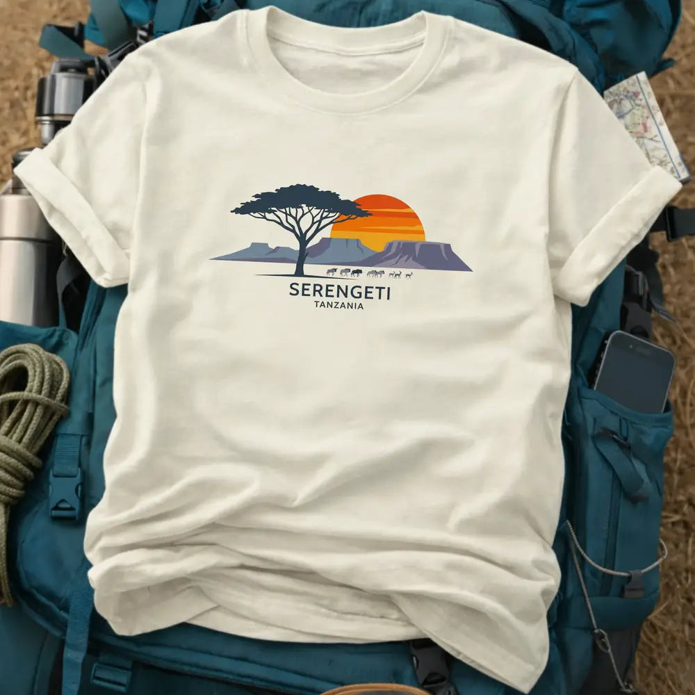 Serengeti Tanzania T-Shirt – Retro Acacia Sunset Graphic Tee