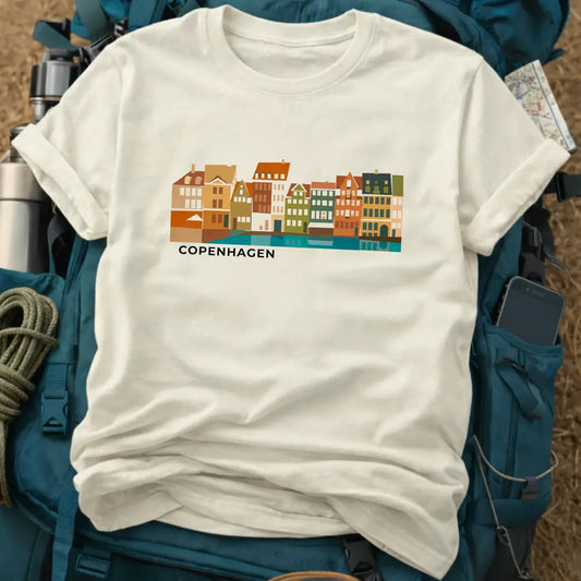 Copenhagen Denmark T-Shirt – Retro Geometric Nyhavn Harbor Graphic Tee