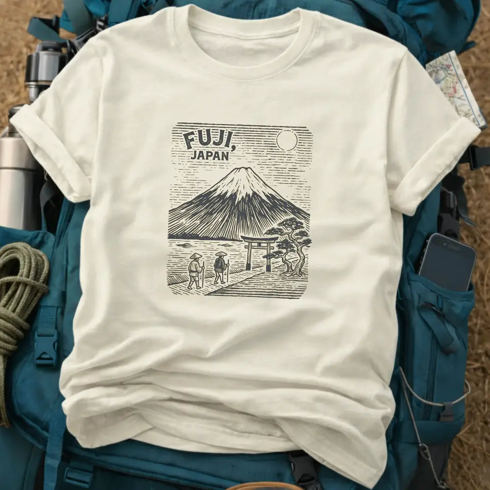 Fuji Japan Travel T-Shirt - Mount Fuji Torii Gate Heavyweight Cotton Tee