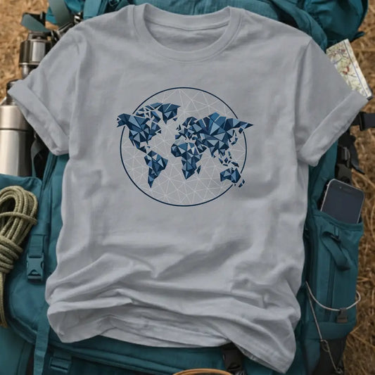 Cubism World Map T-Shirt – Geometric Global Explorer Graphic Tee
